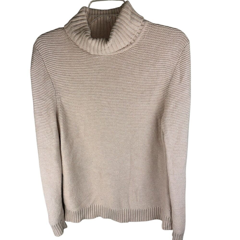 J. Crew Turtle Neck Sweater Women Medium Cream Cable Knit Merino Wool Blend